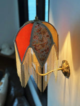 Vintage LED Wandlamp met Stoffen Kwast – Bedlamp Koperen Arm