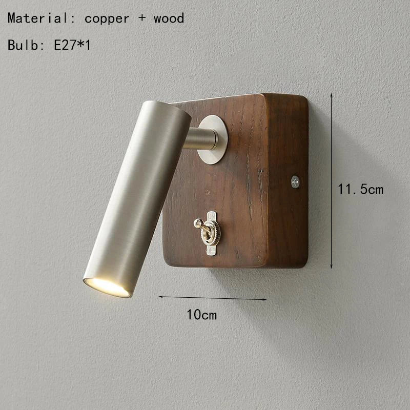 Wandlamp met Schakelaar – Hout & Messing, Goud/Zilver, E27 LED
