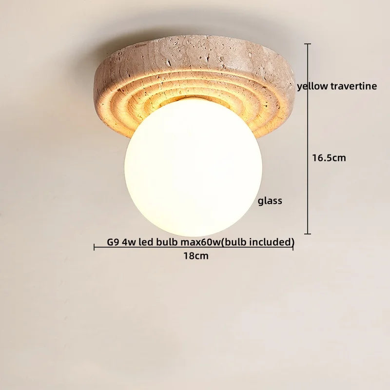 Nordic Plafondlamp LED Travertin & Hout – Modern Ellips Design