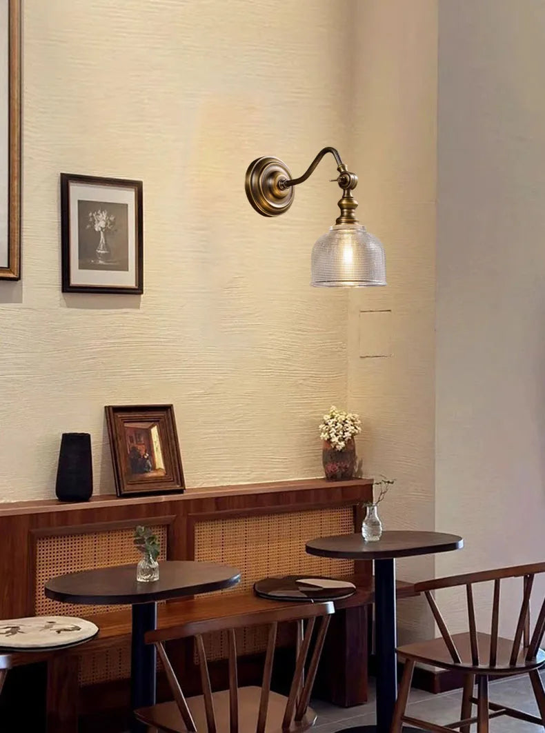 Koperen Wandlamp – Vintage LED Sconce met Helder Glas E14