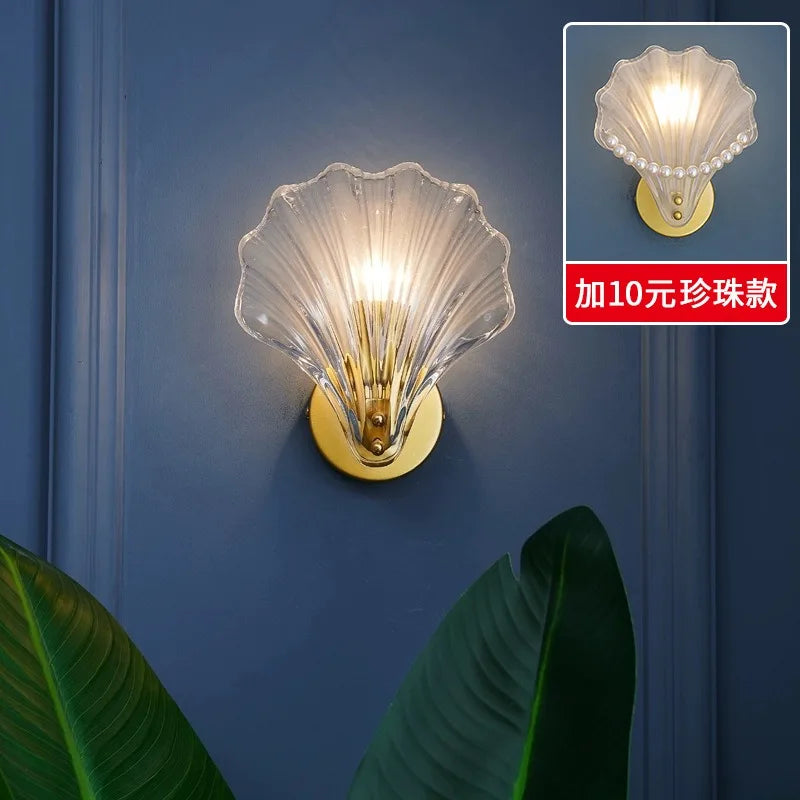 Nordic Glas Shell Wandlamp E14 – Modern Bedlamp voor Slaapkamer & Gang