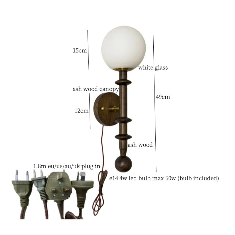 LED Wandlamp Glas & Hout – Vintage Bedlamp voor Woonkamer