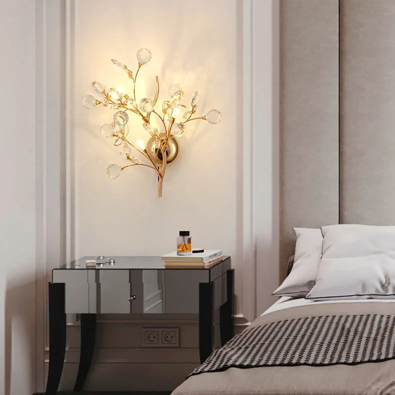 Kristallen Wandlamp Gouden Takken – LED G4 Slaapkamer & Woonkamer
