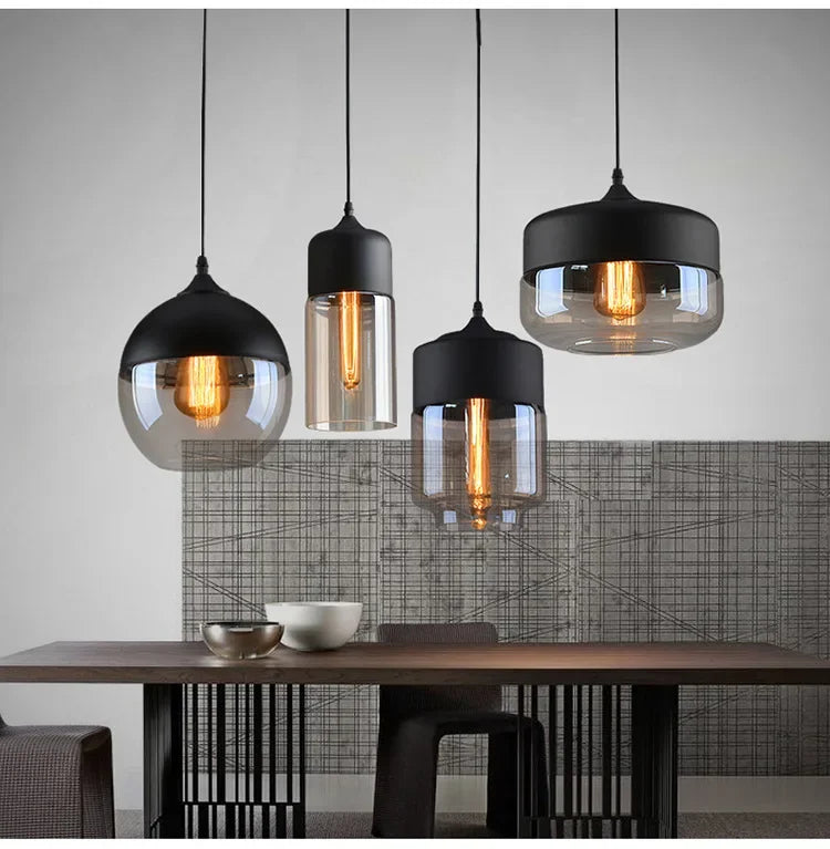 Nordic LED Hanglamp Glas & Hout – Moderne Plafondlamp E27