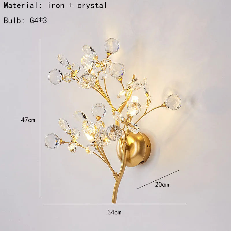 Kristallen Wandlamp Gouden Takken – LED G4 Slaapkamer & Woonkamer