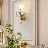Franse Bloem Wandlamp – Vintage Glas & Metaal LED Bedlamp