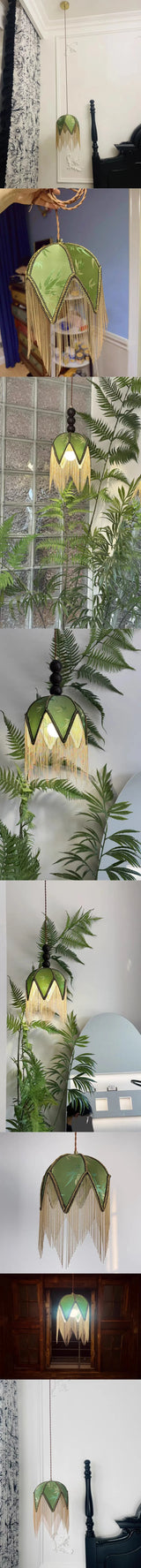 LED Hanglamp Groen/Geel Stof & Goud IJzer – Vintage Plafondlamp