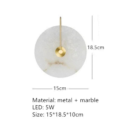 Ronde Marmeren Wandlamp – Nordic Minimalistisch LED Bedlamp