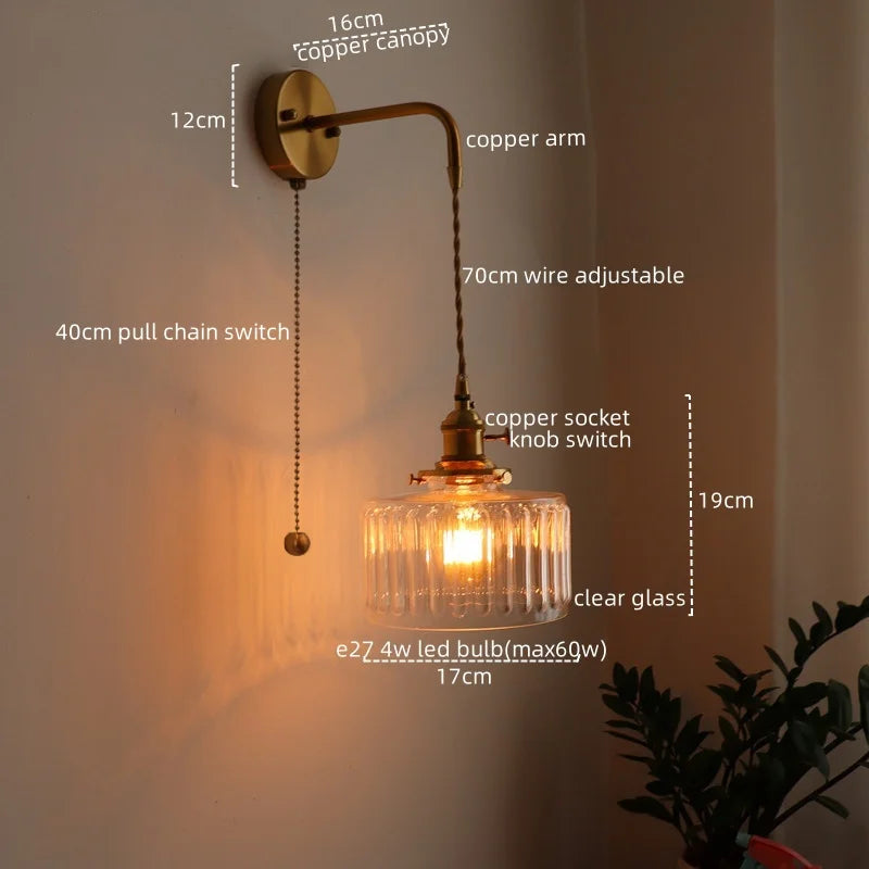 Groene Glas & Koper LED Wandlamp – Vintage Retro Wandverlichting E27