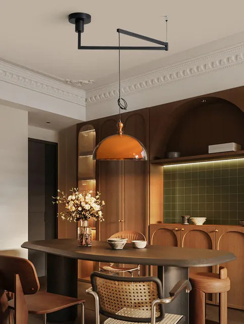 Rond Bruin Acryl Hanglamp Met Donker Hout Voor Eetkamer & Slaapkamer