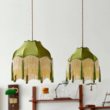 LED Hanglamp Groen Stoffen Kwast – Vintage Voor Woonkamer & Café