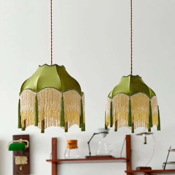 LED Hanglamp Groen Stoffen Kwast – Vintage Voor Woonkamer & Café