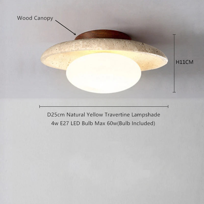 Wabi-Sabi Plafondlamp – Travertin Steen LED Ø12cm/Ø15cm
