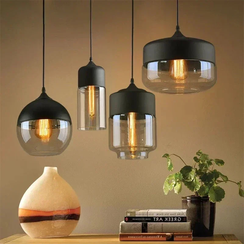 Nordic LED Hanglamp Glas & Hout – Moderne Plafondlamp E27