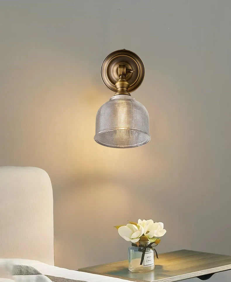 Koperen Wandlamp – Vintage LED Sconce met Helder Glas E14