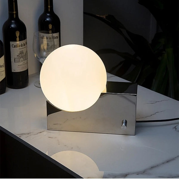 Deense Tafellamp LED Glas Bol RVS Basis Voor Slaapkamer