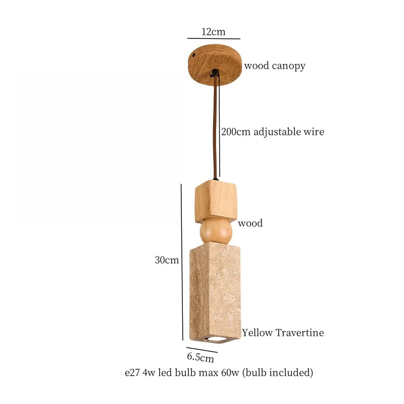 Mid Century LED Hanglamp Hout & Geel Travertijn – Modern Design