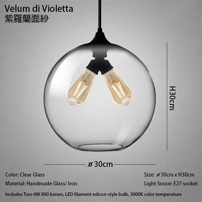 Caren Nordic Hanglamp – Handgemaakt Glas LED Filament Pendant Light