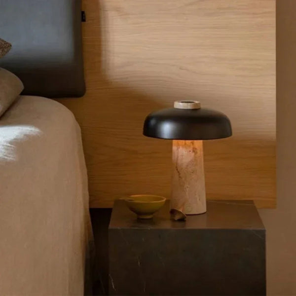 Nordic Paddenstoel Vloerlamp Travertijn Steen – Wabi Sabi Design