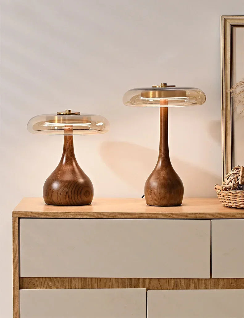 Retro Franse Tafellamp LED Glas & Hout Voor Slaapkamer & Studie