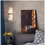 Marmeren Wandlamp – Luxe LED Sconce met Messing/Goud Afwerking