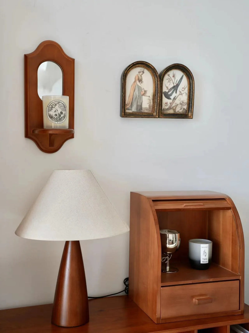 Retro Tafellamp Massief Hout met Stoffen Kap – Dimbaar – E27