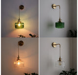 Groene Glas & Koper LED Wandlamp – Vintage Retro Wandverlichting E27