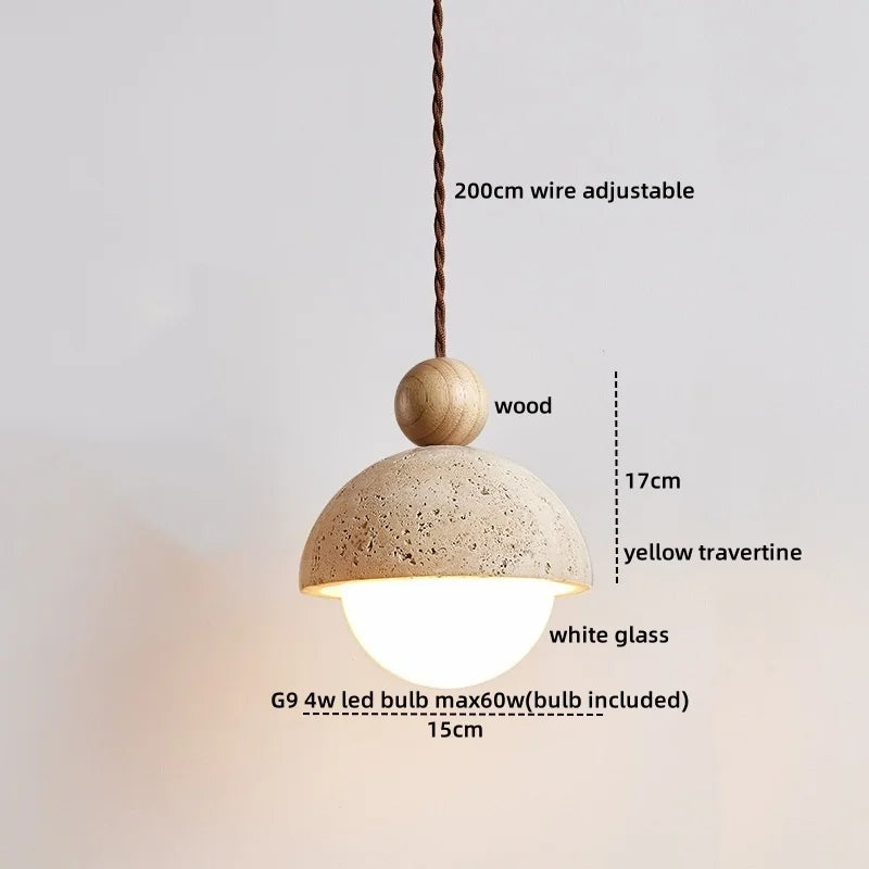 Travertin LED Hanglamp – Japanse Stijl Steen Pendant Light