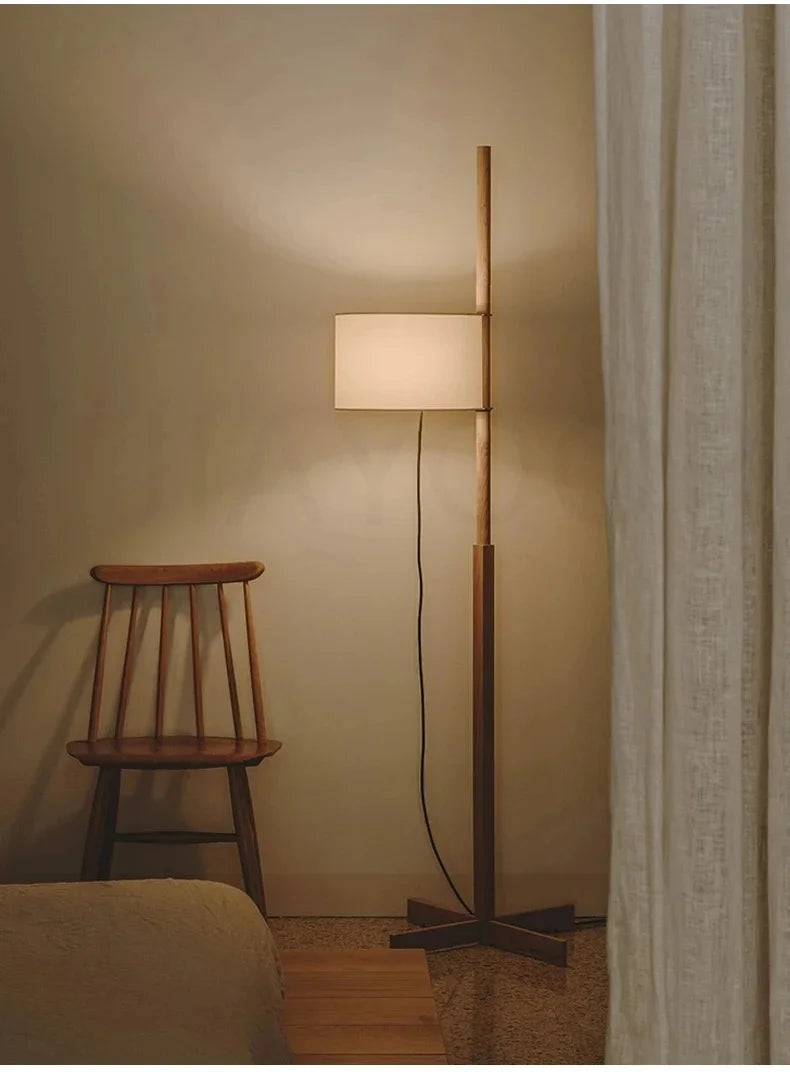 Retro Walnoot Houten Vloerlamp LED – Verstelbaar voor Woon- & Slaapkamer