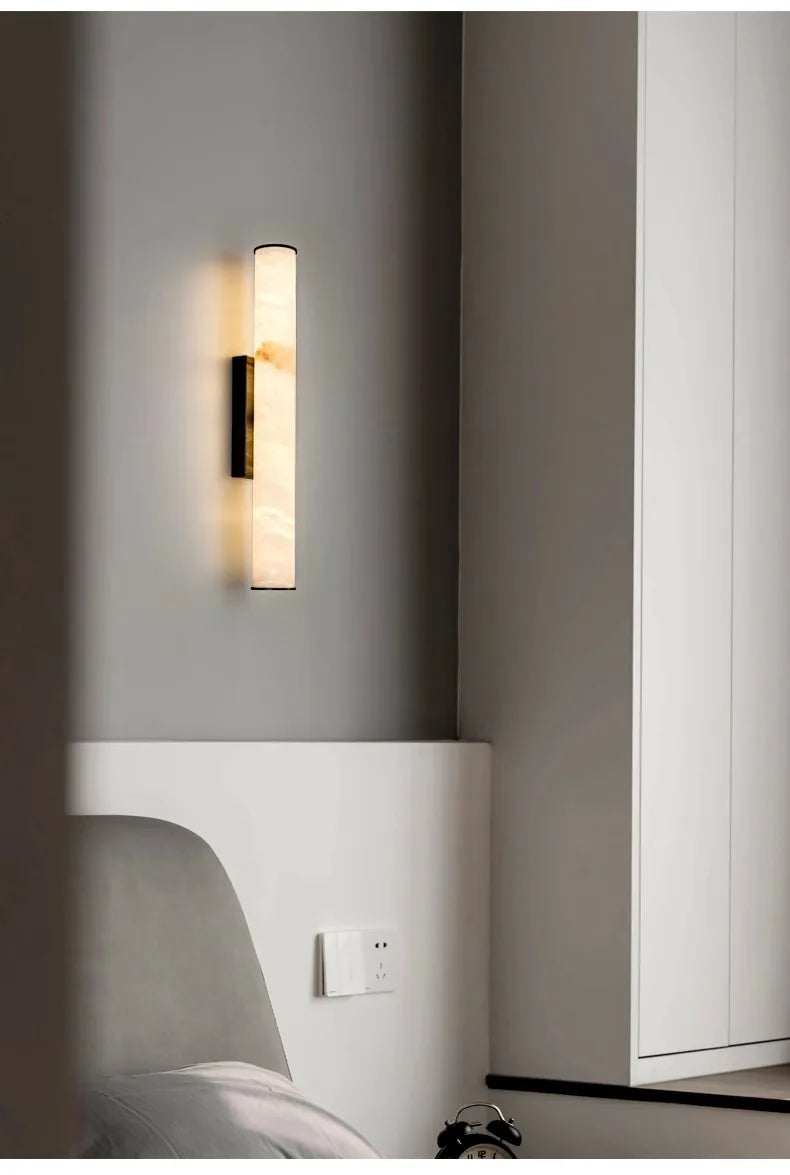 Marmeren Wandlamp – Luxe Messing LED Cilinder 30–60cm