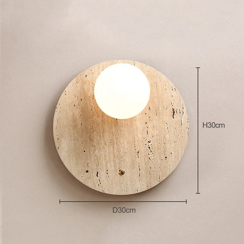 Travertin Wandlamp met Glazen Bol – Natuursteen G9 LED Sconce