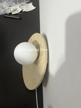 Travertin Wandlamp met Glazen Bol – Natuursteen G9 LED Sconce