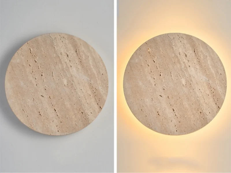 Travertin Wandlamp met Klok – LED Natuursteen Wabi-Sabi Design