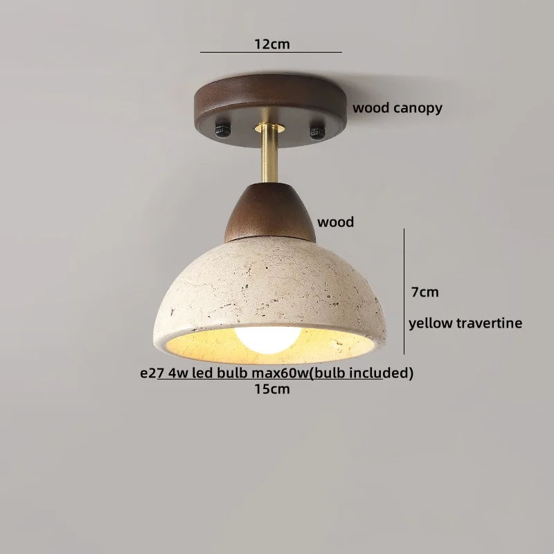 Nordic Plafondlamp LED Travertin & Hout – Modern Ellips Design
