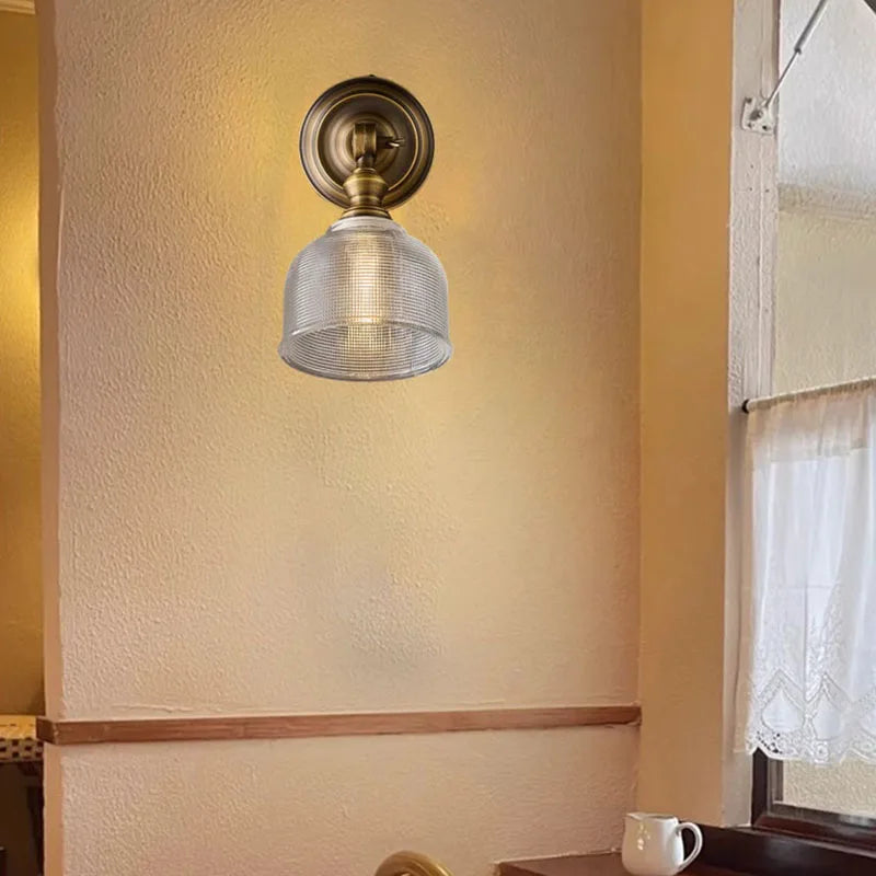 Koperen Wandlamp – Vintage LED Sconce met Helder Glas E14