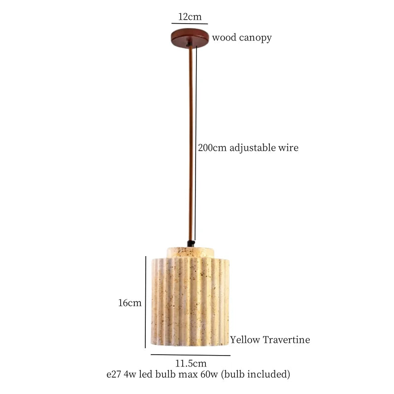 Mid Century LED Hanglamp Hout & Geel Travertijn – Modern Design