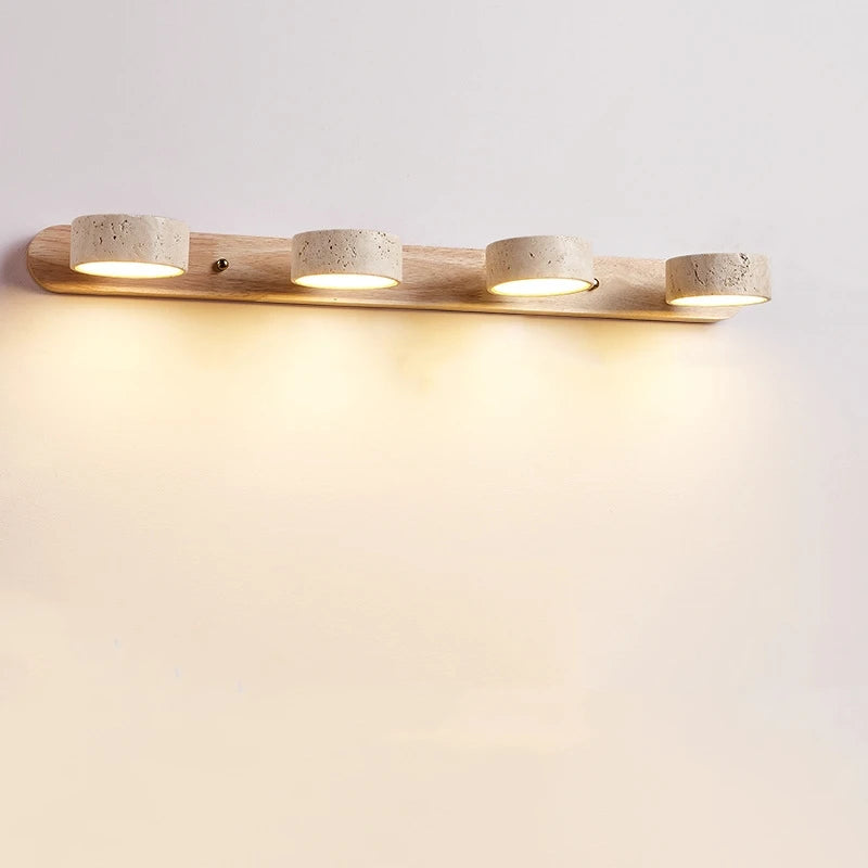 Travertin Wandlamp Rotatie – Natuursteen & Hout LED Bedlamp