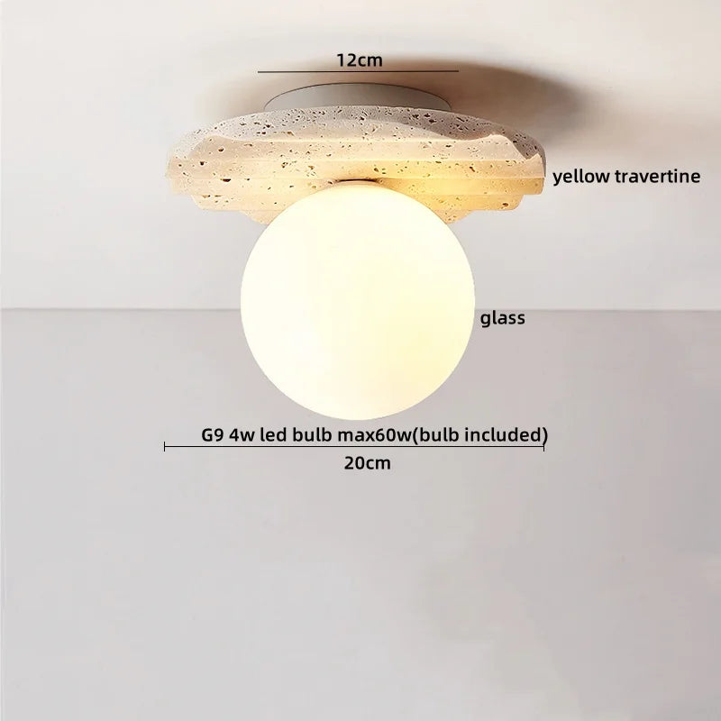 Nordic Plafondlamp LED Travertin & Hout – Modern Ellips Design