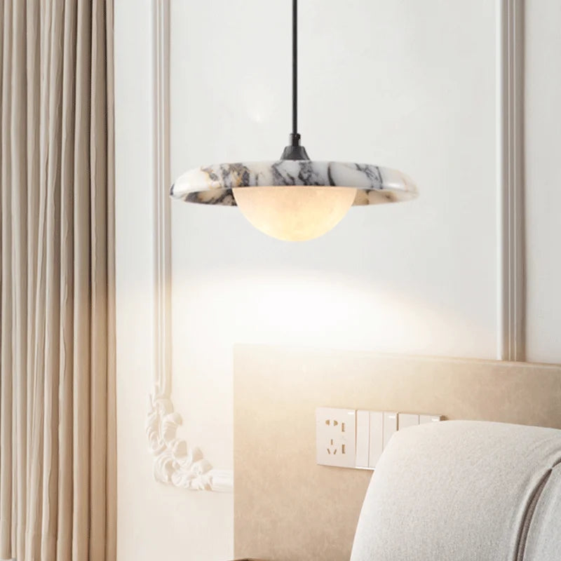 Zwarte Ronde Natuursteen Hanglamp – LED Plafondlamp 25cm