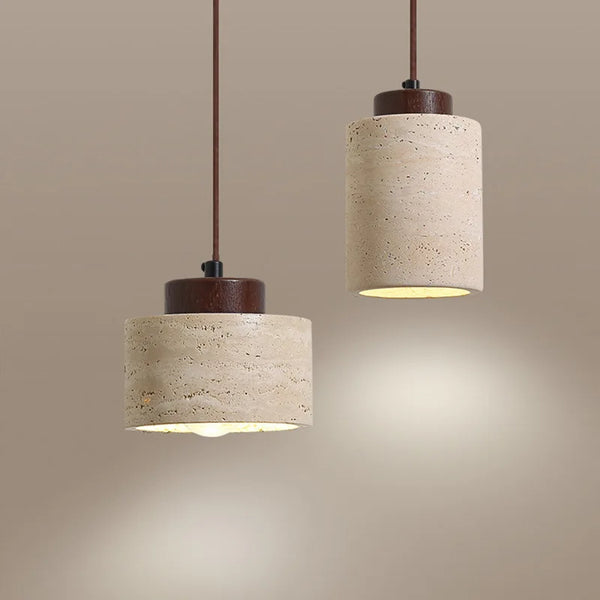 Japanse Wabi-Sabi Hanglamp – Gele Natuursteen Bedlamp Pendel E27