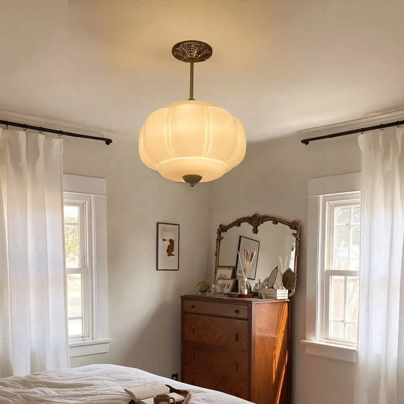 Retro Groene Glazen Hanglamp – Franse Nordic Melkglas Minimalistisch