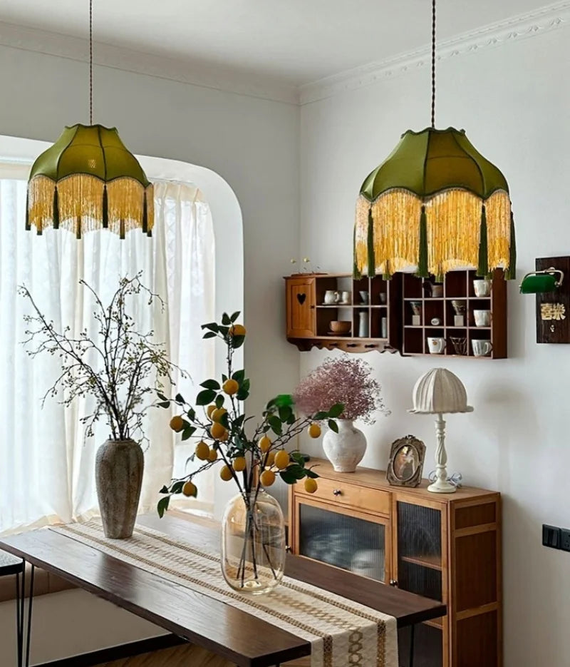 LED Hanglamp Groen Stoffen Kwast – Vintage Voor Woonkamer & Café