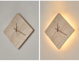 Travertin Wandlamp met Klok – LED Natuursteen Wabi-Sabi Design