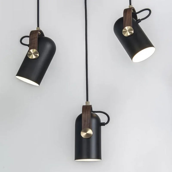 Minimalistische Nordic LED Hanglamp Zwart – E27, Metaal & Hout, D10xH22cm