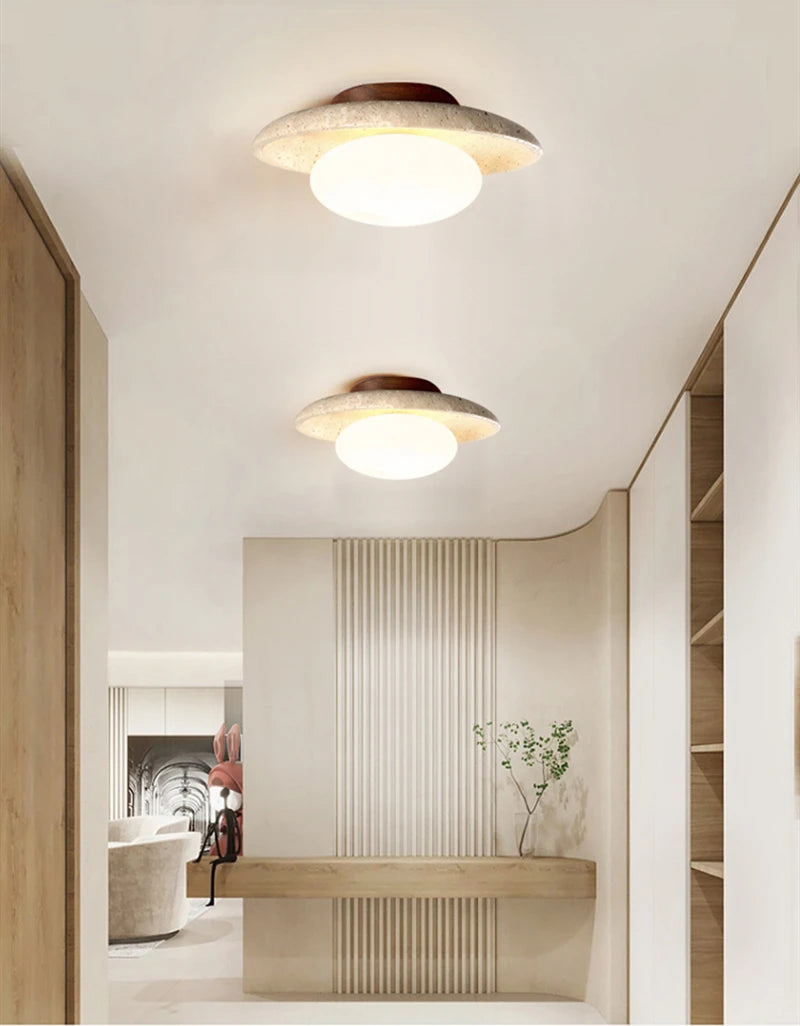 Wabi-Sabi Plafondlamp – Travertin Steen LED Ø12cm/Ø15cm