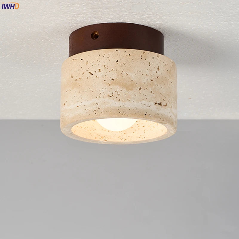 Wabi-Sabi Plafondlamp – Travertin Steen LED Ø12cm/Ø15cm