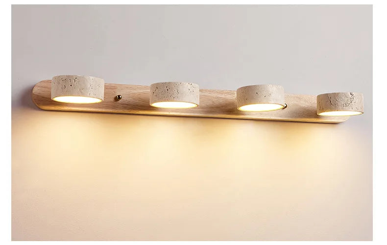 Travertin Wandlamp Rotatie – Natuursteen & Hout LED Bedlamp