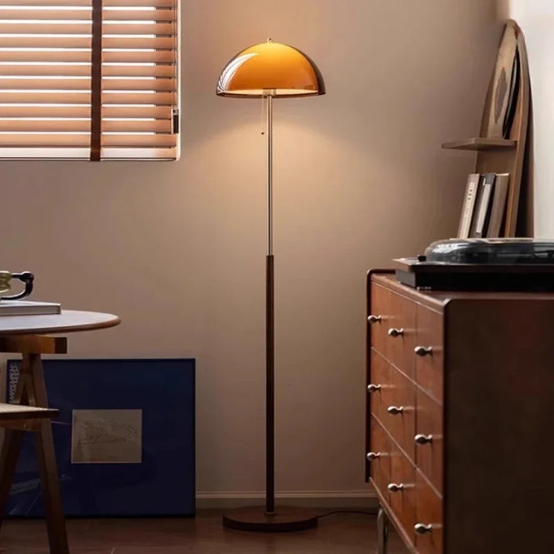 Rond Bruin Acryl Hanglamp Met Donker Hout Voor Eetkamer & Slaapkamer