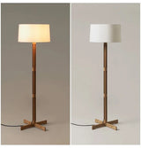 Vintage Wabi Sabi Houten Vloerlamp LED – Stoffen Kap voor Woonkamer