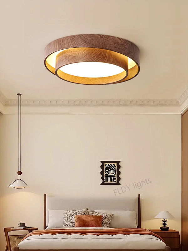 Menvix Nordic LED Plafondlamp – Walnoothout Design Slaapkamer & Woonkamer